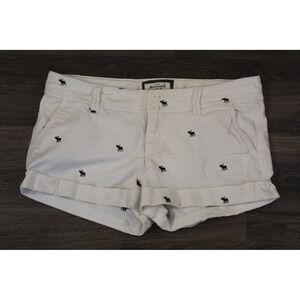 Abercrombie & Fitch White Shorts Moose Print Cuffed Hem Size‎ 10